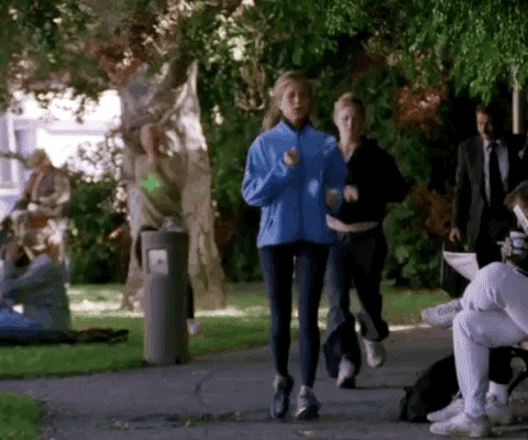 Fitness goals for women: Phoebe and Rachel jogging from Friends GIF