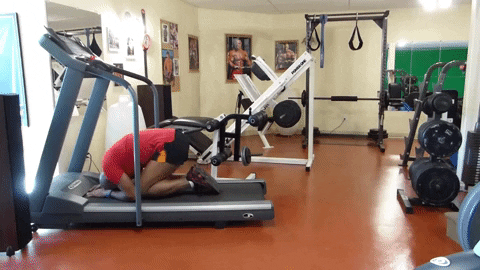 Man lacking fitness motivation on the treadmill