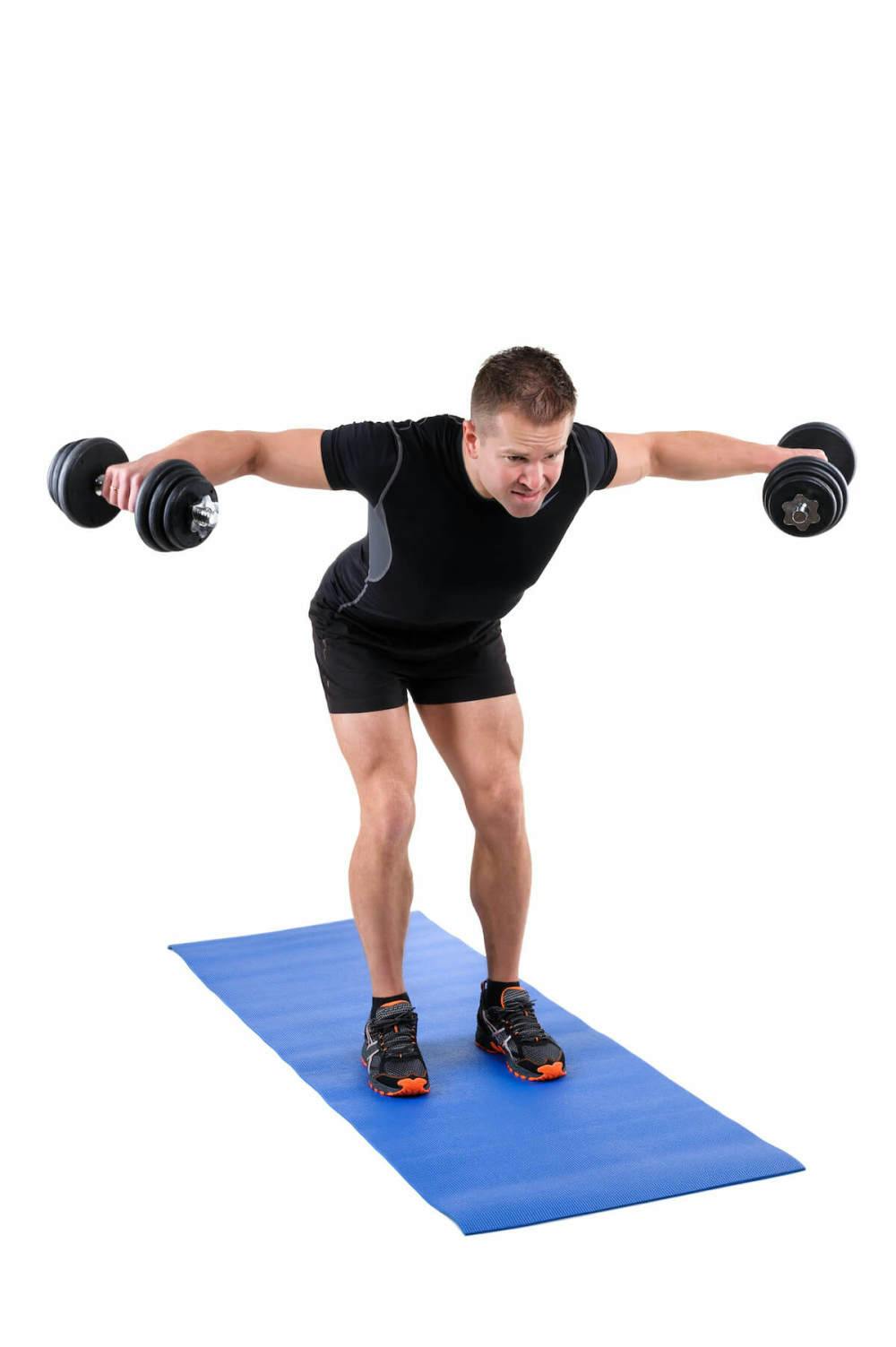 Dumbbell back exercises: Standing bent-over dumbbell reverse fly